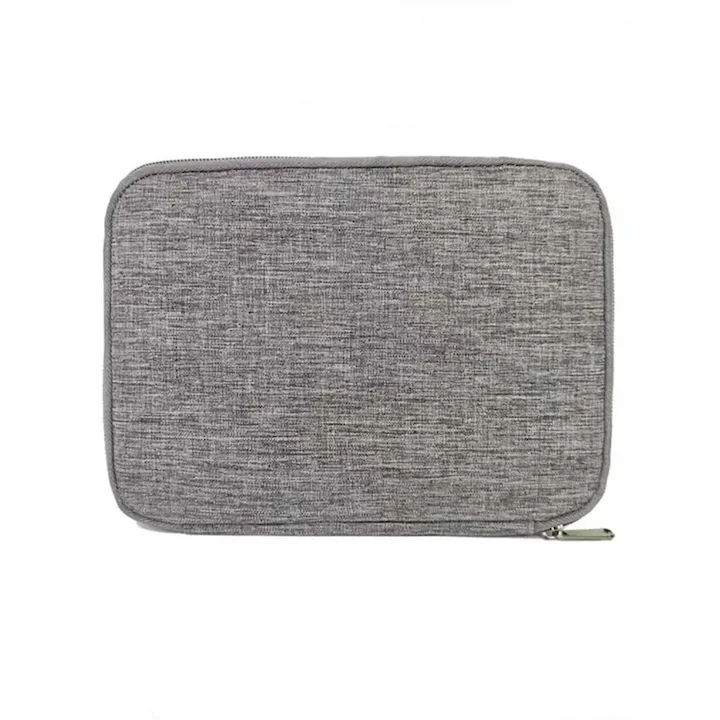 Geanta textila pentru depozitarea cablurilor, castilor, accesoriilor electronice, Tecos®, inchidere cu fermoar, curele elastice, impermeabil, 21x16, gri deschis [2]