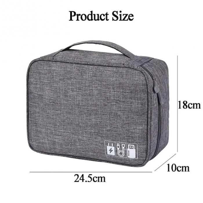 Geanta textila pentru depozitarea cablurilor, castilor, accesoriilor electronice, Tecos®, inchidere cu fermoar, curele elastice si pereti interiori cu arici, impermeabil, 24, 5x18x10cm, gri [4]