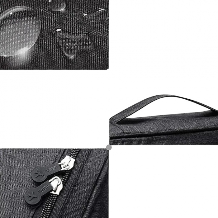 Geanta textila pentru depozitarea cablurilor, castilor, accesoriilor electronice, Tecos®, inchidere cu fermoar, curele elastice si pereti interiori cu arici, impermeabil, 24, 5x18x10cm, negru [3]