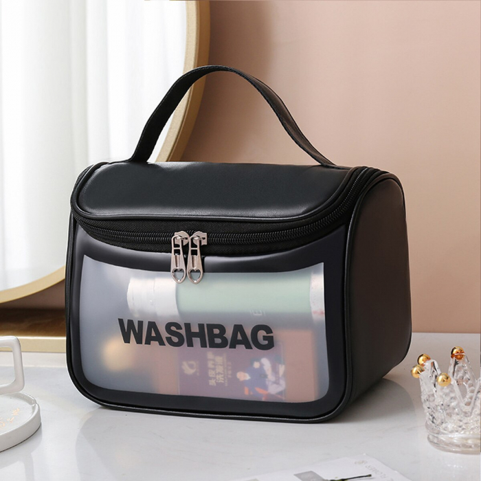 Geanta voiaj pentru cosmetice, Tecos®, dimensiuni 22x22x12.5 cm, impermeabila, negru [2]