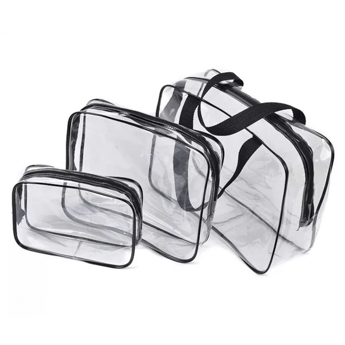 Genți organizatoare cosmetice, Tecos, material transparent, 3 dimensiuni, set de 3 bucăți, ideale pentru travel [3]