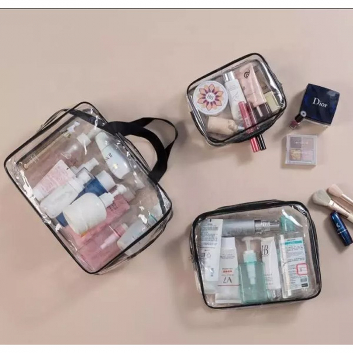 Genți organizatoare cosmetice, Tecos, material transparent, 3 dimensiuni, set de 3 bucăți, ideale pentru travel [5]