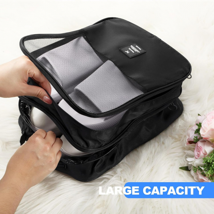 Organizator depozitare incaltaminte si alte accesorii, Tecos, 2 compartimente, ideal pentru troller sau valiza, dimensiuni 23*13.5*30cm, rezistent la apa, negru [6]