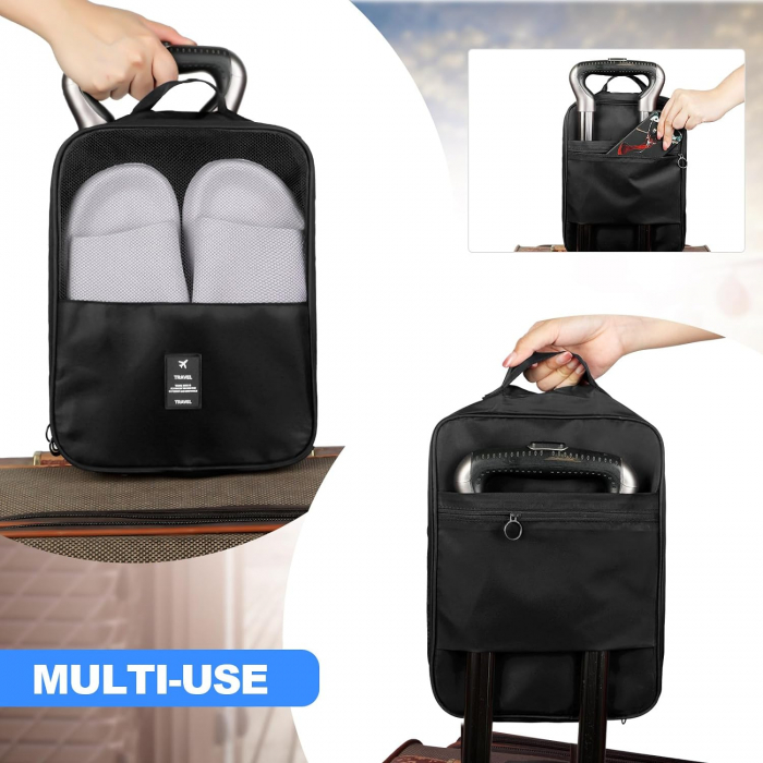 Organizator depozitare incaltaminte si alte accesorii, Tecos, 2 compartimente, ideal pentru troller sau valiza, dimensiuni 23*13.5*30cm, rezistent la apa, negru [7]