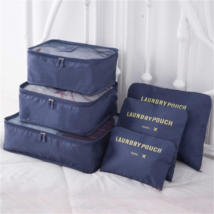Organizator pentru bagaje format din 6 piese, dimensiuni diferite, perfect pentru troller sau valiza, albastru [2]