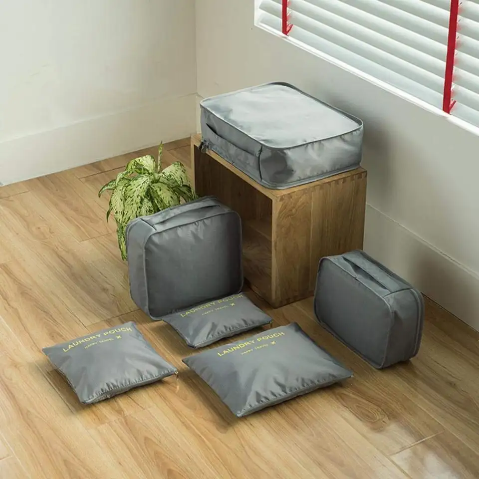 Organizator pentru bagaje format din 6 piese, dimensiuni diferite, perfect pentru troller sau valiza, gri [2]