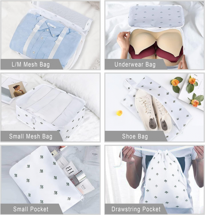 Organizator pentru bagaje format din 8 piese, dimensiuni diferite, perfect pentru troller sau valiza, alb [5]