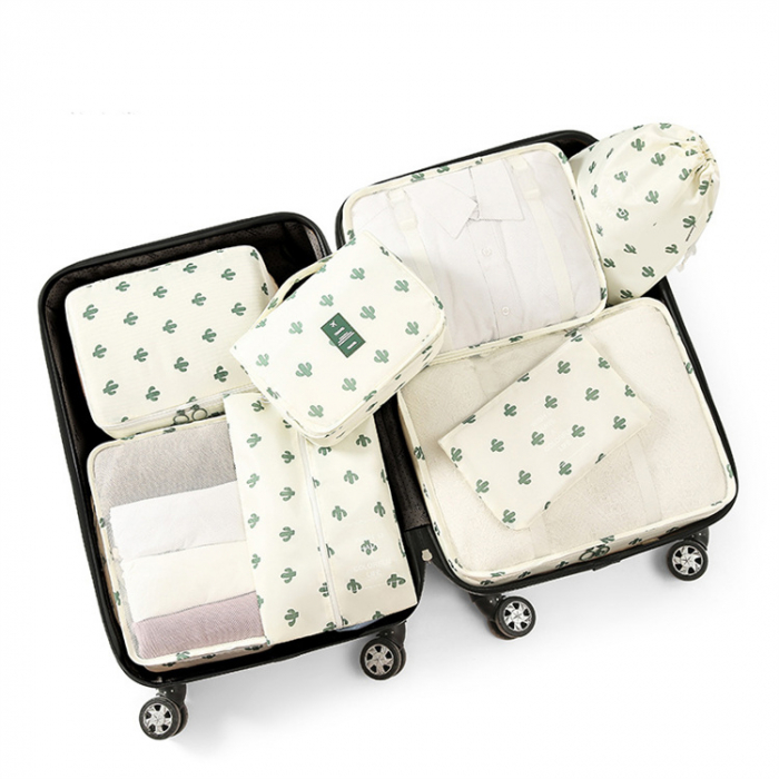 Organizator pentru bagaje format din 8 piese, dimensiuni diferite, perfect pentru troller sau valiza, alb [8]