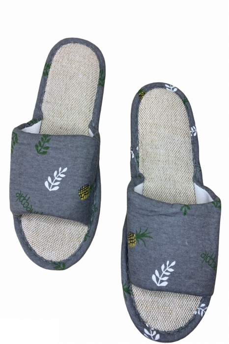 Papuci casa decupati pentru dama, gri, marime 40-41,material textil, imprimeu ananas [3]