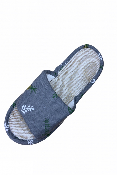 Papuci casa decupati pentru dama, gri, marime 40-41,material textil, imprimeu ananas [5]