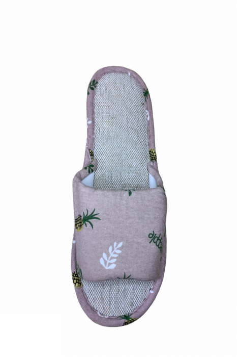 Papuci casa decupati pentru dama, roz, marime 36-37,material textil, imprimeu ananas [4]