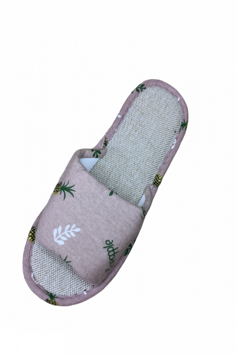 Papuci casa decupati pentru dama, roz, marime 36-37,material textil, imprimeu ananas [5]