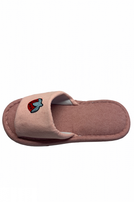 Papuci casa decupati pentru dama, roz, marime 36-37, material textil, imprimeu capsuni [2]