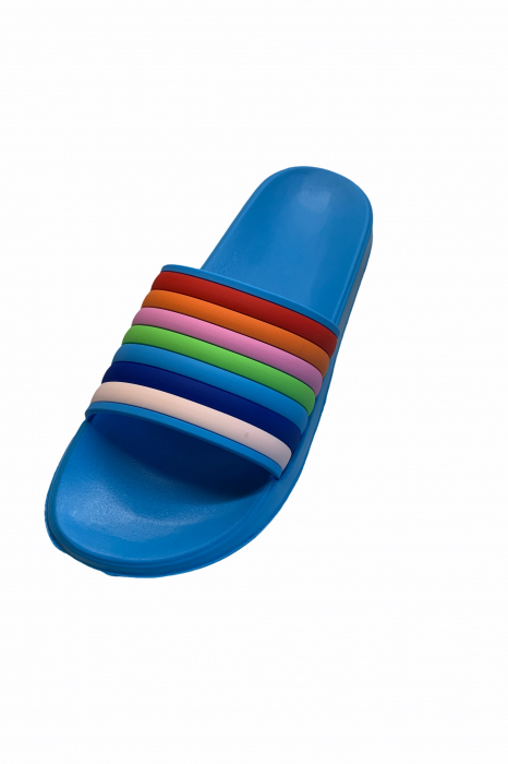 Papuci dama din PVC, bleu, marime 39, imprimeu bareta curcubeu [5]