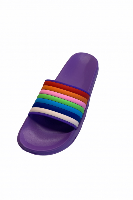 Papuci dama din PVC, mov, marime 41, imprimeu bareta curcubeu [5]