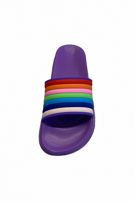 Papuci dama din PVC, mov, marime 41, imprimeu bareta curcubeu [4]