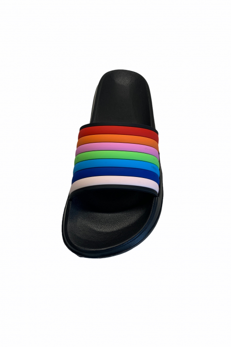 Papuci dama din PVC, negru, marime 41, imprimeu bareta curcubeu [4]