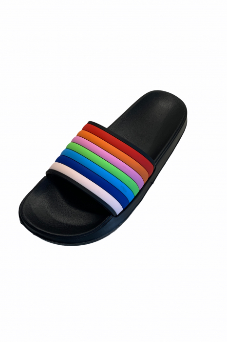 Papuci dama din PVC, negru, marime 41, imprimeu bareta curcubeu [5]