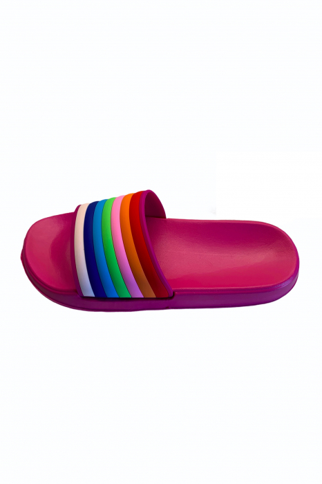 Papuci dama din PVC, roz, marime 36, imprimeu bareta curcubeu [2]