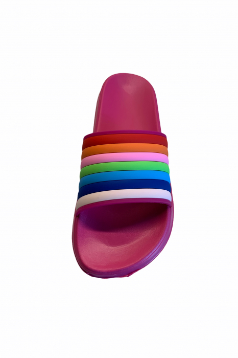 Papuci dama din PVC, roz, marime 36, imprimeu bareta curcubeu [4]