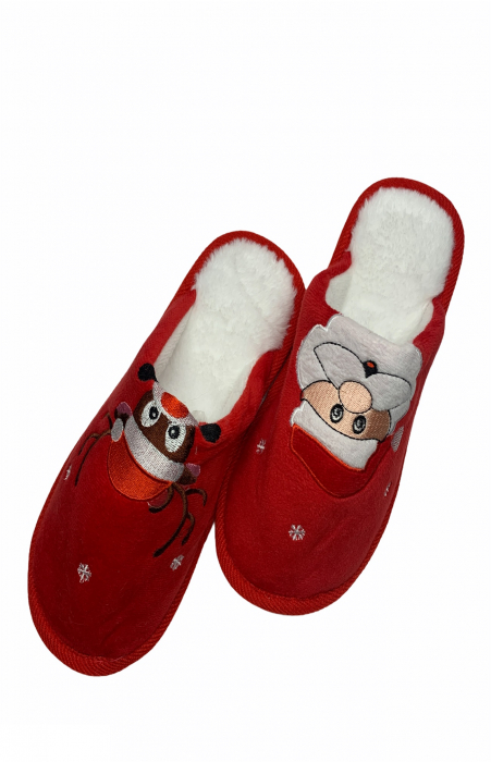 Papuci de casa cu motive de Craciun pentru dama, imprimeu ren si Mos Craciun, rosii, marime 36-37 [4]