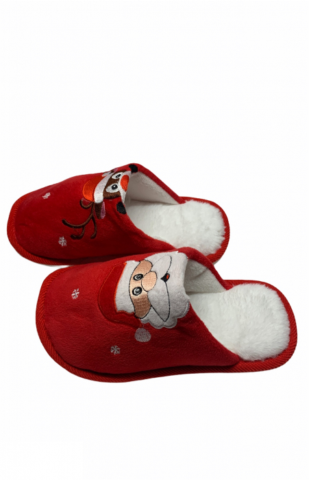 Papuci de casa cu motive de Craciun pentru dama, imprimeu ren si Mos Craciun, rosii, marime 36-37 [2]