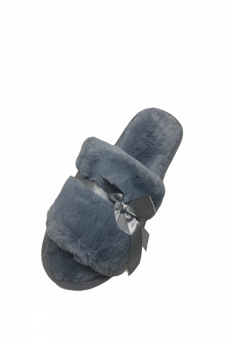 Papuci de casa decupati pentru dama, material material pufos, marime 36-37, gri [3]