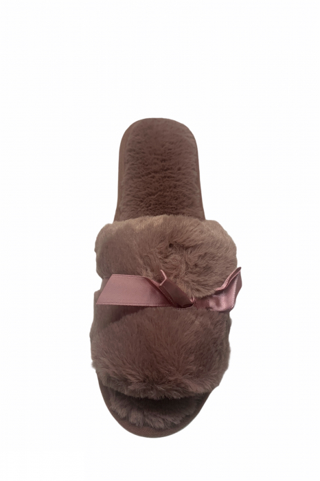 Papuci de casa decupati pentru dama, material material pufos, marime 40-41, maro [4]