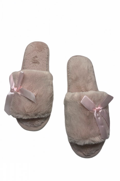 Papuci de casa decupati pentru dama, material material pufos, marime 40-41, roz deschis [3]