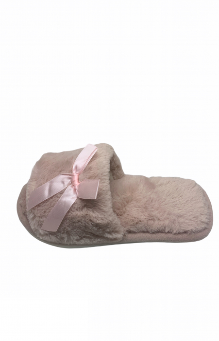 Papuci de casa decupati pentru dama, material material pufos, marime 40-41, roz deschis [2]