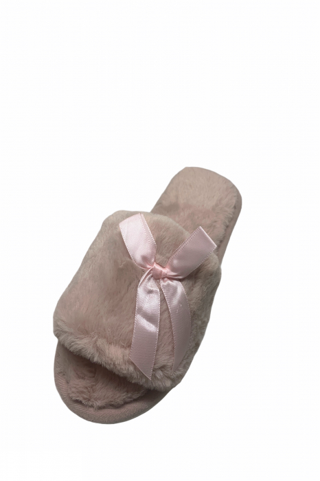 Papuci de casa decupati pentru dama, material material pufos, marime 40-41, roz deschis [5]
