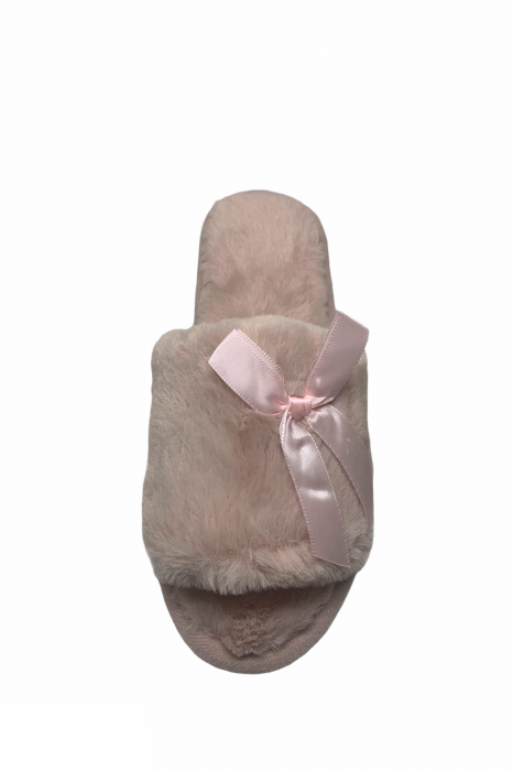 Papuci de casa decupati pentru dama, material material pufos, marime 40-41, roz deschis [4]