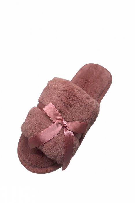 Papuci de casa decupati pentru dama, material material pufos, marime 36-37, roz inchis [5]