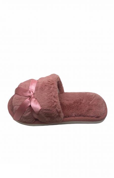 Papuci de casa decupati pentru dama, material material pufos, marime 36-37, roz inchis [2]
