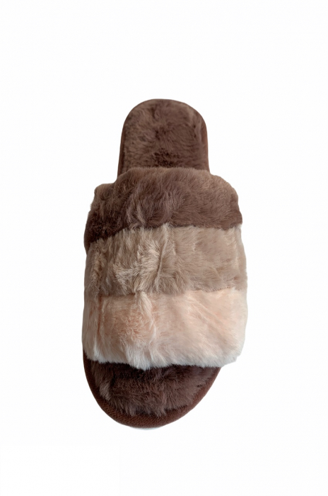Papuci de casa decupati pentru dama, material textil, maro, marime 36-37 [3]
