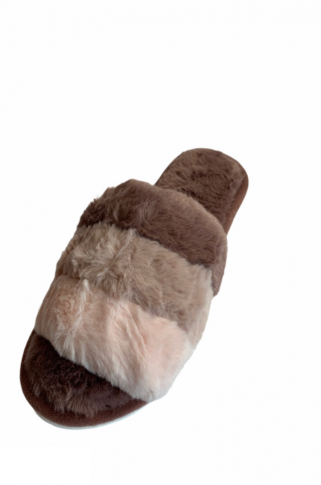 Papuci de casa decupati pentru dama, material textil, maro, marime 36-37 [4]