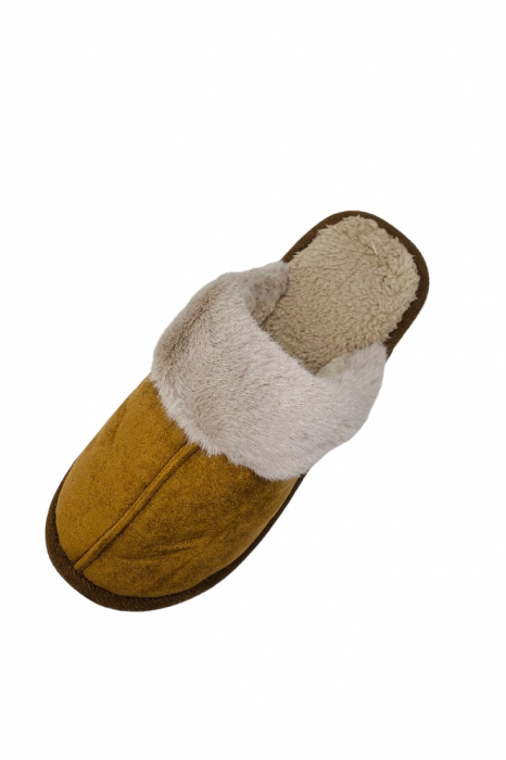 Papuci de casa imblaniti pentru adulti, TECOS, marime 40-41, maro, foarte caldurosi, 26 centimetri [4]