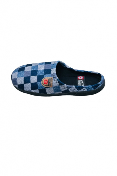 Papuci de casa pentru barbati, albastru cu imprimeu pătrățele, marime 43, 27.5 centimetri, comozi si caldurosi [2]