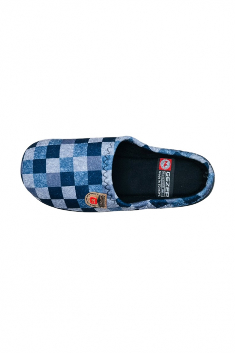 Papuci de casa pentru barbati, albastru cu imprimeu pătrățele, marime 43, 27.5 centimetri, comozi si caldurosi [3]