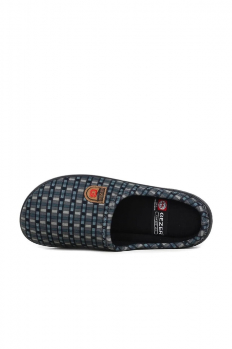 Papuci de casa pentru barbati, gri cu imprimeu dreptunghiuri, marime 41, model cu calcai, 26 centimetri [5]