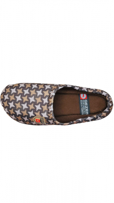 Papuci de casa pentru barbati, maro cu imprimeu stelute, marime 40, model cu calcai, 26 centimetri [3]