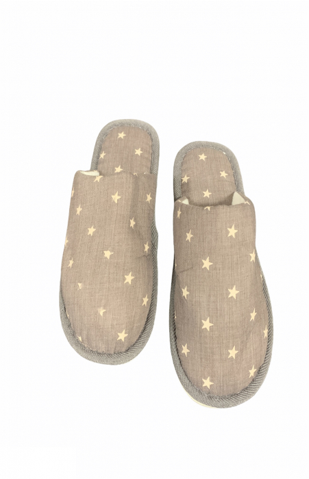 Papuci de casa pentru barbati, material textil, gri, imprimeu stelute, marime 42-43 [3]