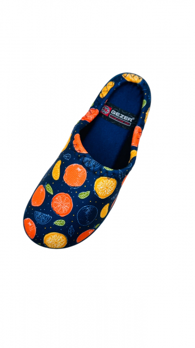 Papuci de casa pentru dama, albaștri cu imprimeu fructe, marime 36, 22.5 centimetri, comozi si caldurosi [3]