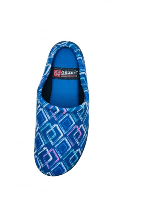 Papuci de casa pentru dama, albaștri cu model geometric, mărime 37, 23 centimetri, model cu călcâi, talpa comoda [4]