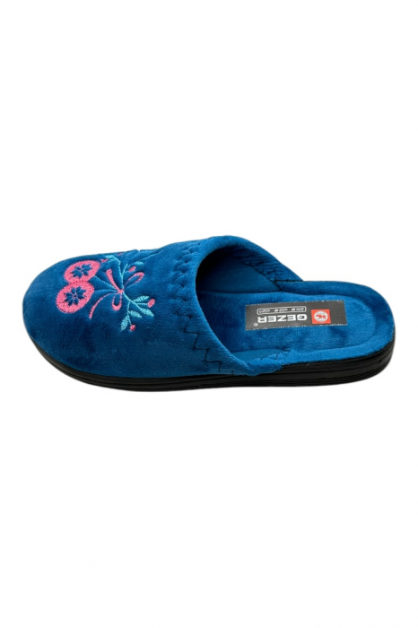 Papuci de casa pentru dama, albastru cu imprimeu floral, marime 36, 22.5 centimetri, comozi si caldurosi [2]