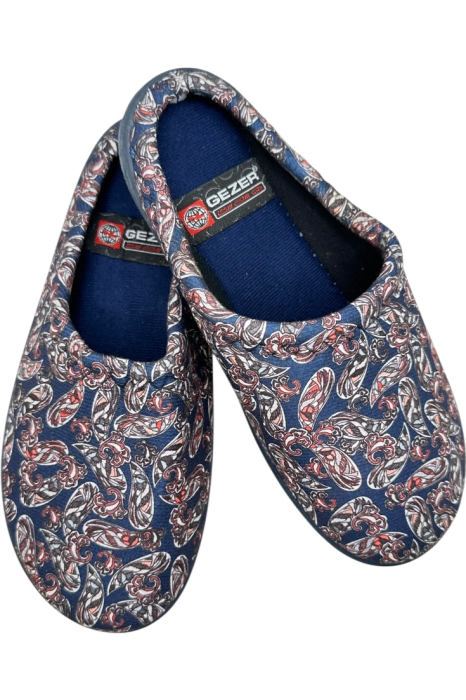 Papuci de casă damă albastru cu imprimeu floral – model confortabil elegant [1]