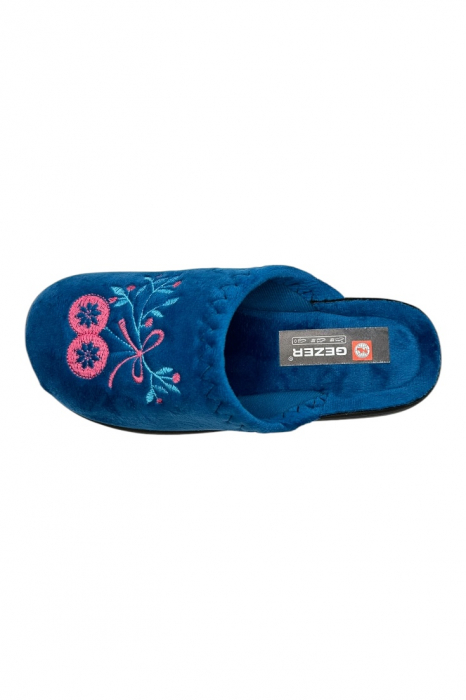 Papuci de casa pentru dama, albastru cu imprimeu floral, marime 36, 22.5 centimetri, comozi si caldurosi [3]