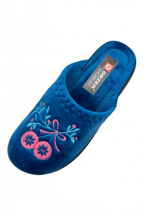 Papuci de casa pentru dama, albastru cu imprimeu floral, marime 36, 22.5 centimetri, comozi si caldurosi [4]