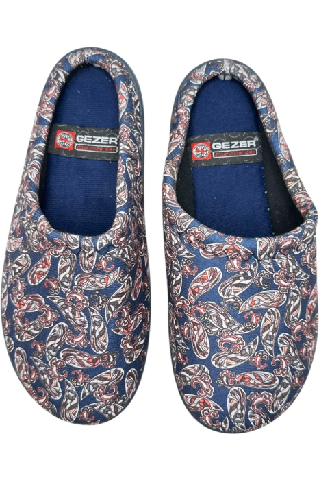 Papuci de casă damă albastru cu imprimeu floral – model confortabil elegant [6]