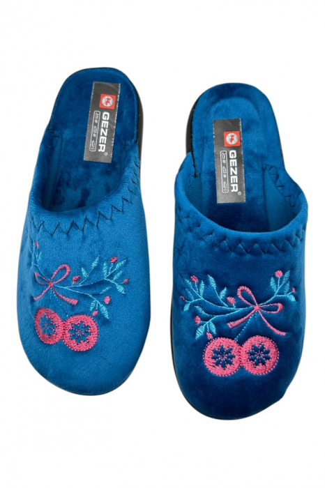 Papuci de casa pentru dama, albastru cu imprimeu floral, marime 36, 22.5 centimetri, comozi si caldurosi [5]